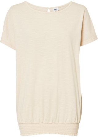 Flammgarn-Shirt mit Smockbund in beige von vorne - bpc bonprix collection