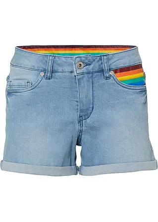 Pride Jeans-Shorts mit Flaggen-Detail in blau von vorne - RAINBOW