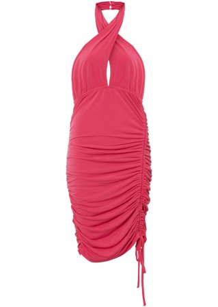 Neckholder-Kleid mit Raffung in pink von vorne - BODYFLIRT boutique