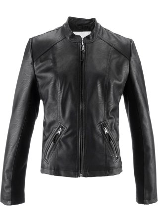 Leichte Lederimitat-Jacke mit seitlichen Stretcheinsätzen, tailliert in schwarz - bpc bonprix collection