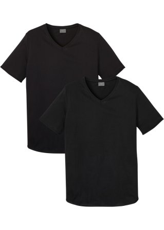 T-Shirt mit V-Ausschnitt aus Bio Baumwolle Cradle to Cradle Certified® Silber, (2er Pack) in schwarz von vorne - RAINBOW