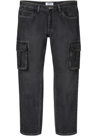 Loose Fit Cargo-Jeans, Straight in schwarz von vorne - John Baner JEANSWEAR