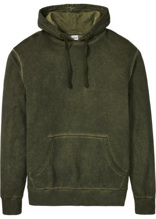 Kapuzensweatshirt in gewaschener Optik, Loose Fit in grün von vorne - John Baner JEANSWEAR