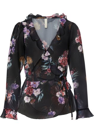 Chiffon-Bluse in schwarz von vorne - BODYFLIRT boutique