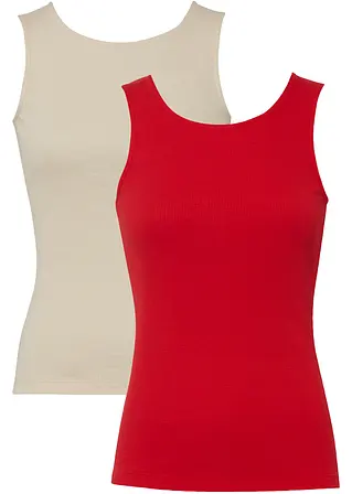 Ripp-Top aus reiner Bio-Baumwolle  (2er Pack) in rot von vorne - bonprix