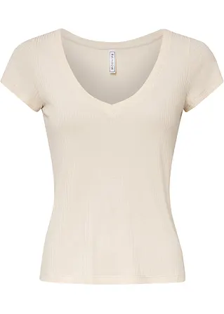 Rippshirt in beige von vorne - RAINBOW