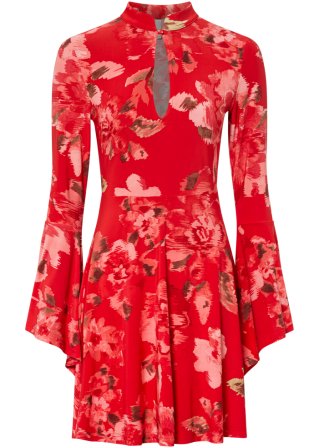 Kleid mit Volantärmeln in rot von vorne - BODYFLIRT boutique