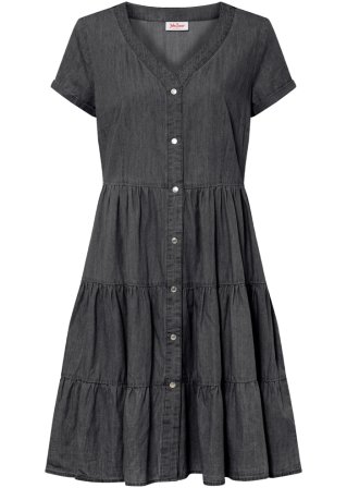 Kurzes Jeanskleid mit Knopfleiste in schwarz von vorne - John Baner JEANSWEAR