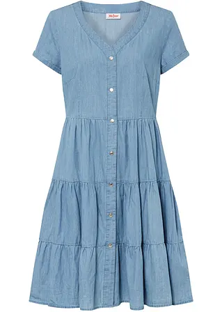 Kurzes Jeanskleid mit Knopfleiste in blau von vorne - John Baner JEANSWEAR