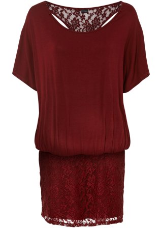 Kleid mit Fledermausärmeln und Spitze in rot von vorne - BODYFLIRT