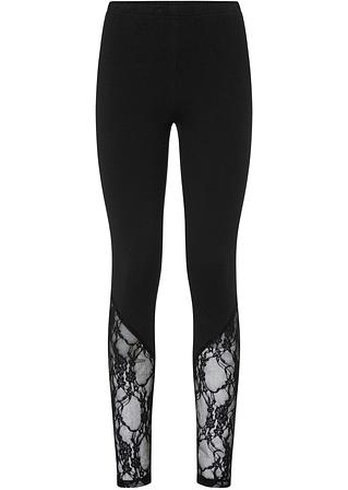 Leggings mit Spitze in schwarz von vorne - BODYFLIRT boutique