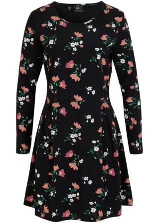 Jerseykleid mit Blumenmuster in schwarz von vorne - bpc bonprix collection
