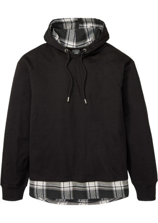 Kapuzensweatshirt mit Einsatz und Bio Baumwolle, Loose Fit  in schwarz von vorne - RAINBOW