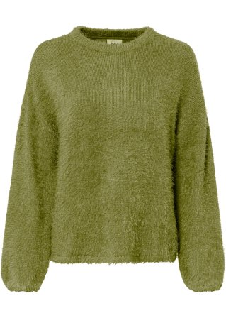 Weitger Flausch-Pullover in grün von vorne - bpc bonprix collection