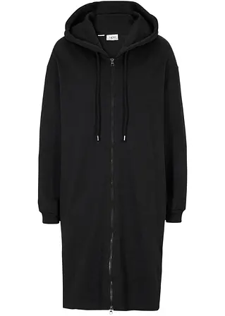 Extra lange Sweatjacke mit Seitenschlitzen in schwarz von vorne - bpc bonprix collection