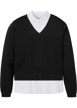 Pullover mit Hemdeinsatz in schwarz von vorne - bpc selection