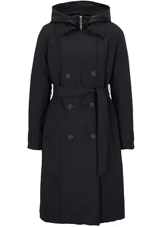 Trenchcoat mit Westeneinsatz und Wattierung in schwarz von vorne - bpc selection