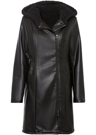 Lederimitat-Mantel in schwarz von vorne - RAINBOW