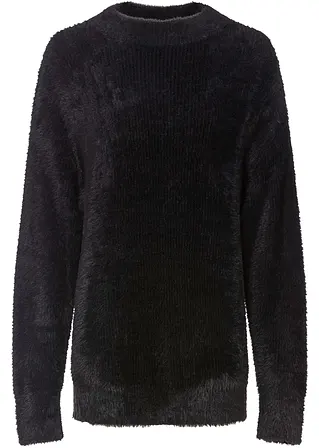 Pullover mit Hairy-knit in schwarz von vorne - BODYFLIRT