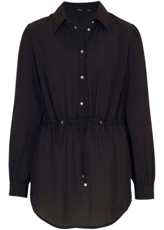 Bluse mit Taillenraffung in schwarz von vorne - bpc bonprix collection