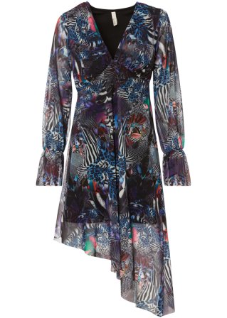 Kleid mit Mesh in blau von vorne - BODYFLIRT boutique