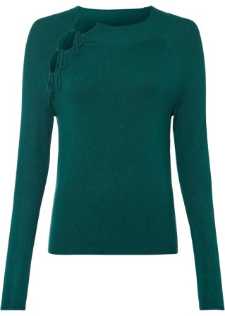 Pullover mit Schnürung in grün von vorne - BODYFLIRT