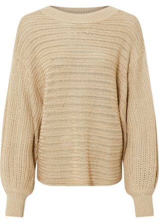 Oversize Lochstrick-Pullover in grau von vorne - BODYFLIRT