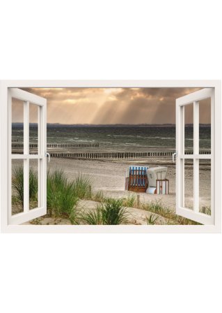 Alubild mit Fensterblick auf Strand in beige - bpc living bonprix collection
