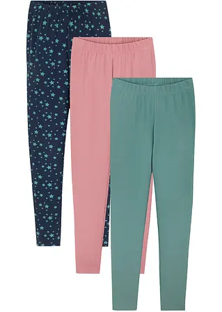 Leggings aus elastischem Bio-Baumwoll-Mix (3er-Pack) in blau von vorne - bonprix