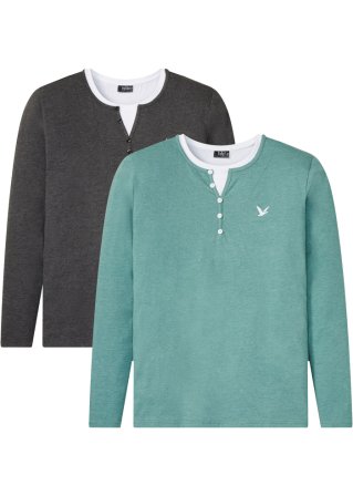 2 in 1 Shirt, Langarm (2er Pack) in grau von vorne - bpc bonprix collection