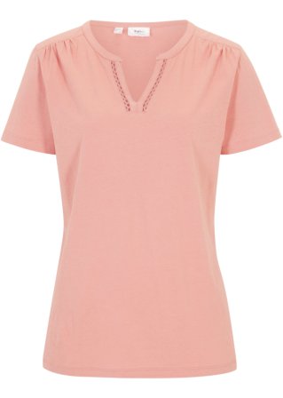 Shirt mit dekorativem Ausschnitt in rosa von vorne - bpc bonprix collection