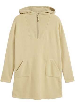 Long-Pullover aus Fleece in beige von vorne - bpc bonprix collection