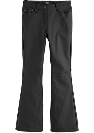 High-Waist-Stretch-Hose mit Beschichtung und Bequembund, Flared in schwarz von vorne - bpc bonprix collection