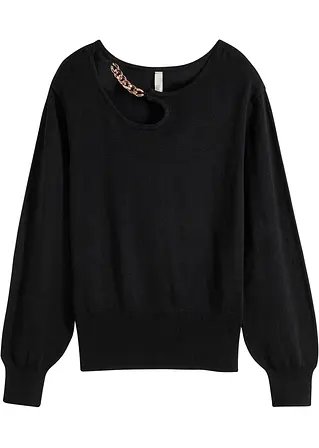 Pullover mit Kettendetail in schwarz von vorne - BODYFLIRT boutique