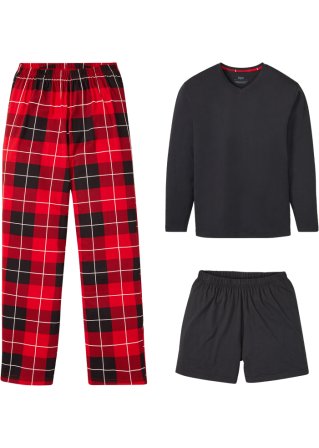 Pyjama (3-tlg. Set) in schwarz von vorne - bpc bonprix collection