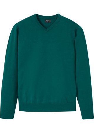 Pullover mit V-Ausschnitt in grün von vorne - bpc bonprix collection