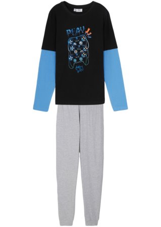 Jungs Pyjama 2in1 (2-tlg. Set) in schwarz von vorne - bpc bonprix collection