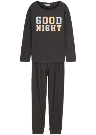 Mädchen Pyjama aus weicher Baumwolle  (2-tlg. Set) in grau von vorne - bpc bonprix collection