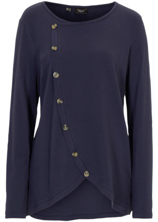 Baumwoll-Longshirt mit Knöpfen in blau von vorne - bpc bonprix collection