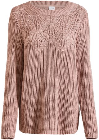 Pullover mit Ajour in rosa von vorne - BODYFLIRT