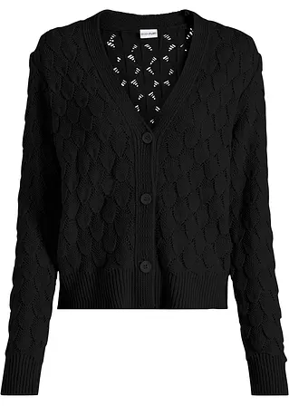 Ajour-Strickjacke in schwarz von vorne - bonprix
