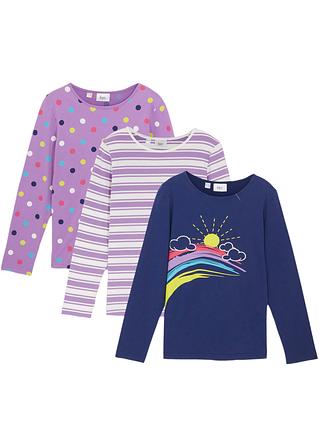 Mädchen Langarmshirt (3er Pack) in blau von vorne - bpc bonprix collection