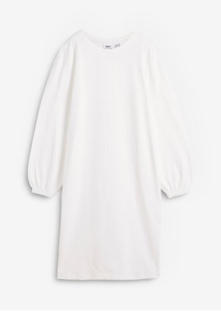 Sweatkleid mit Ballonärmeln und Schlitz in weiß von vorne - bpc bonprix collection