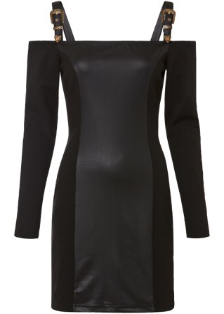 Lederimitat- Kleid in schwarz von vorne - BODYFLIRT boutique