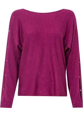 Pullover mit Perlen in lila von vorne - BODYFLIRT