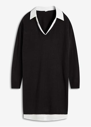 Strickkleid mit Blusen-Einsatz in schwarz von vorne - BODYFLIRT