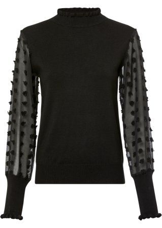 Pullover mit Organzaärmeln in schwarz von vorne - BODYFLIRT