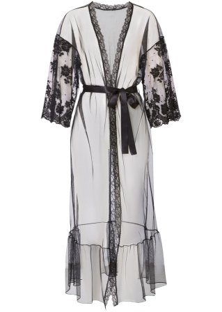 Langer Kimono in schwarz von vorne - VENUS
