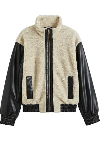 Jacke im Materialmix in beige von vorne - bonprix