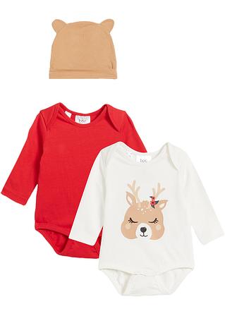 Baby Langarmbody + Mütze aus Bio-Baumwolle (3-tlg. Set) in rot von vorne - bpc bonprix collection
